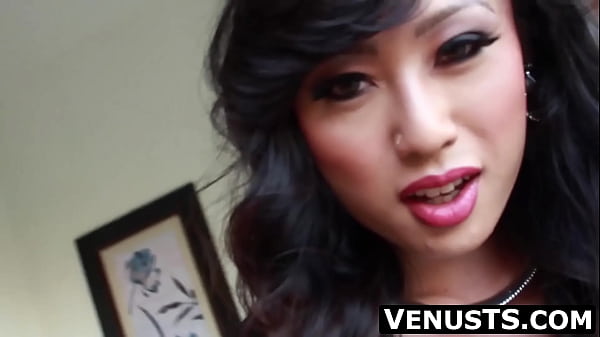 Big tits Asian ladyboy Venus Luxxx felt so horny before sensually dick stroking and nipple tickling with warm cum spraying on her feet.