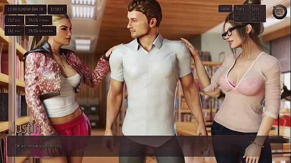 Trio con due ragazze sexy in collage in una biblioteca pubblica - Vivere con la tentazione