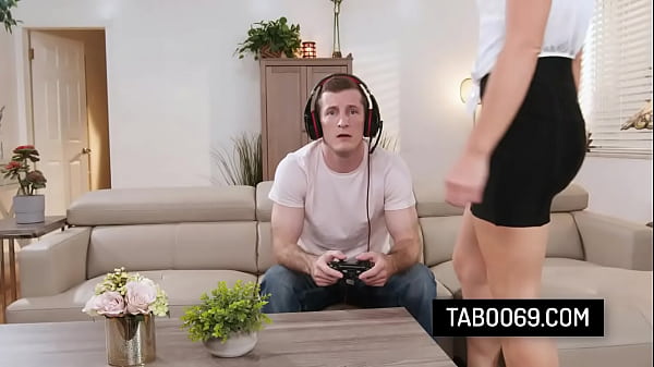Brunette stepmom Riley Jacobs convince her stepson that fucking a pussy is better option that playing video games