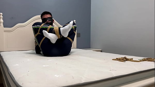 Asian boy in white socks and Ebi-position bondage