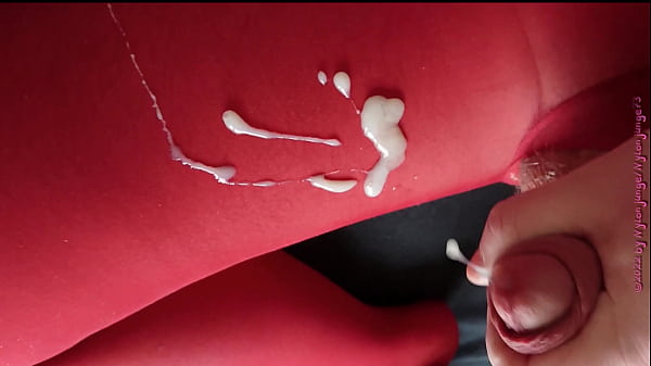 Nylon boy jerks off in red pantyhose