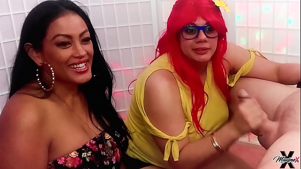 Asian Slut Maxine X And Latina Crush Stroking Uncle Jack'_s Big Hard Cock!