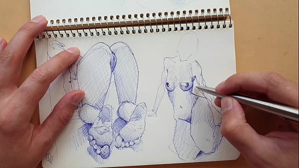 quick sketch with parker ballpoint pen, my sketchbook, doggy-style, foot fetish